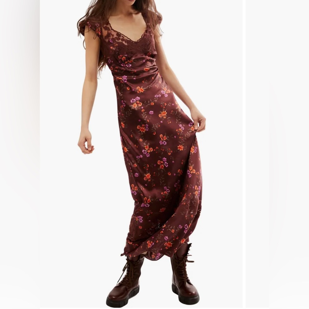 Free People Butterfly Babe Floral Brown Maxi Dress